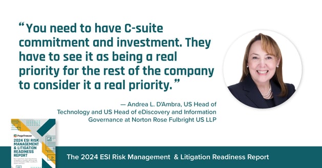 "You need to have C-suite commitment and investment. They have to see it as being a real priority for the rest of the company to consider it a real priority." Andrea L. D'Ambra, US Head of TEchnology and US Head of eDiscovery and Information Governance at Norton Rose Fullbright US LLP