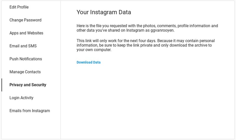 Downloading your data from Instagram