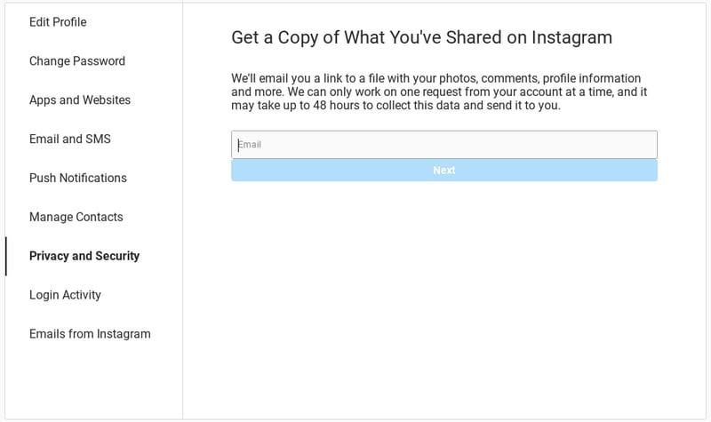 Requesting your data from Instagram